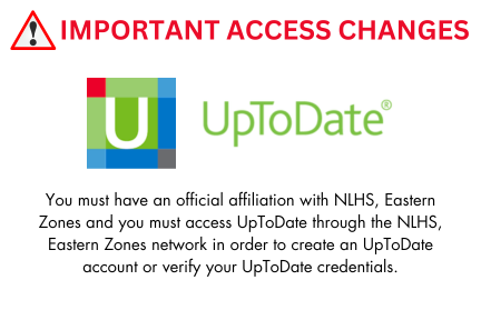 A red alert sign and the UpToDate logo with text embedded below: 