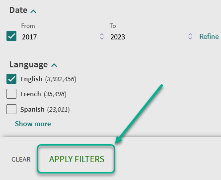 Screenshot highlighting the Apply Filters selection that appears after filters have been chosen